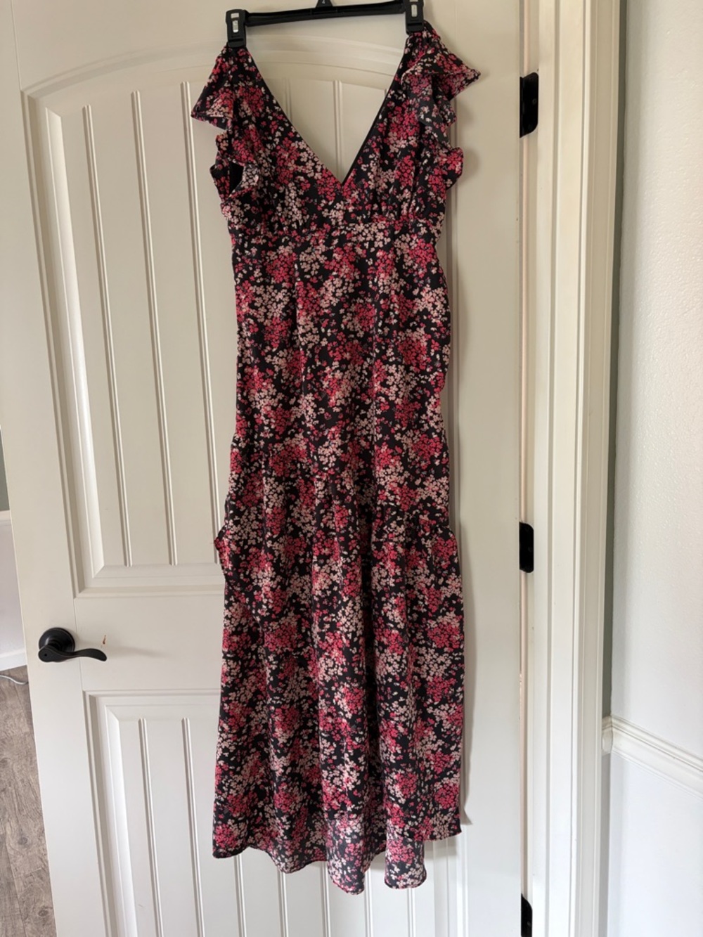 Altar'd State Black Maxi Dress with Pink Floral Print